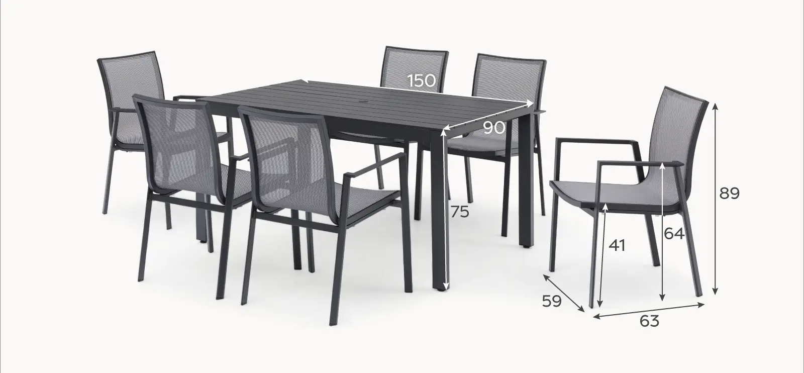 Paloma 6 Seat Aluminium Dining Set