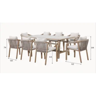 Teagan 8 Seat Rectangular Aluminium Rope Dining
