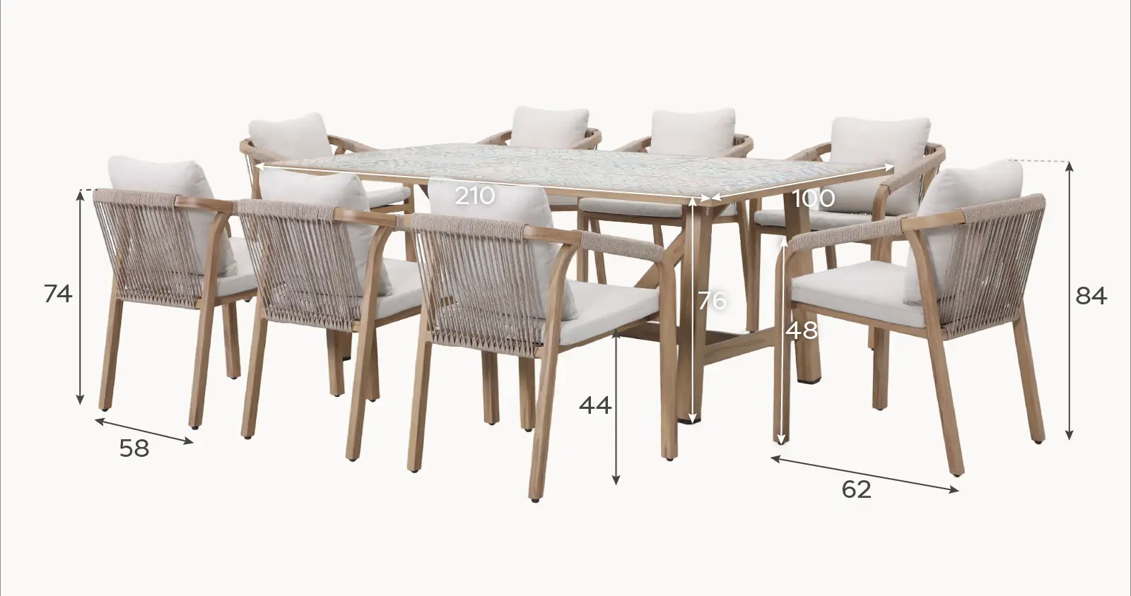 Teagan 8 Seat Rectangular Aluminium Rope Dining