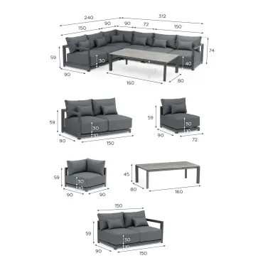 Rex Aluminium Large Corner Sofa Lounging Set