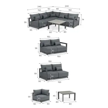 Rex Aluminium Corner Sofa Lounging Set