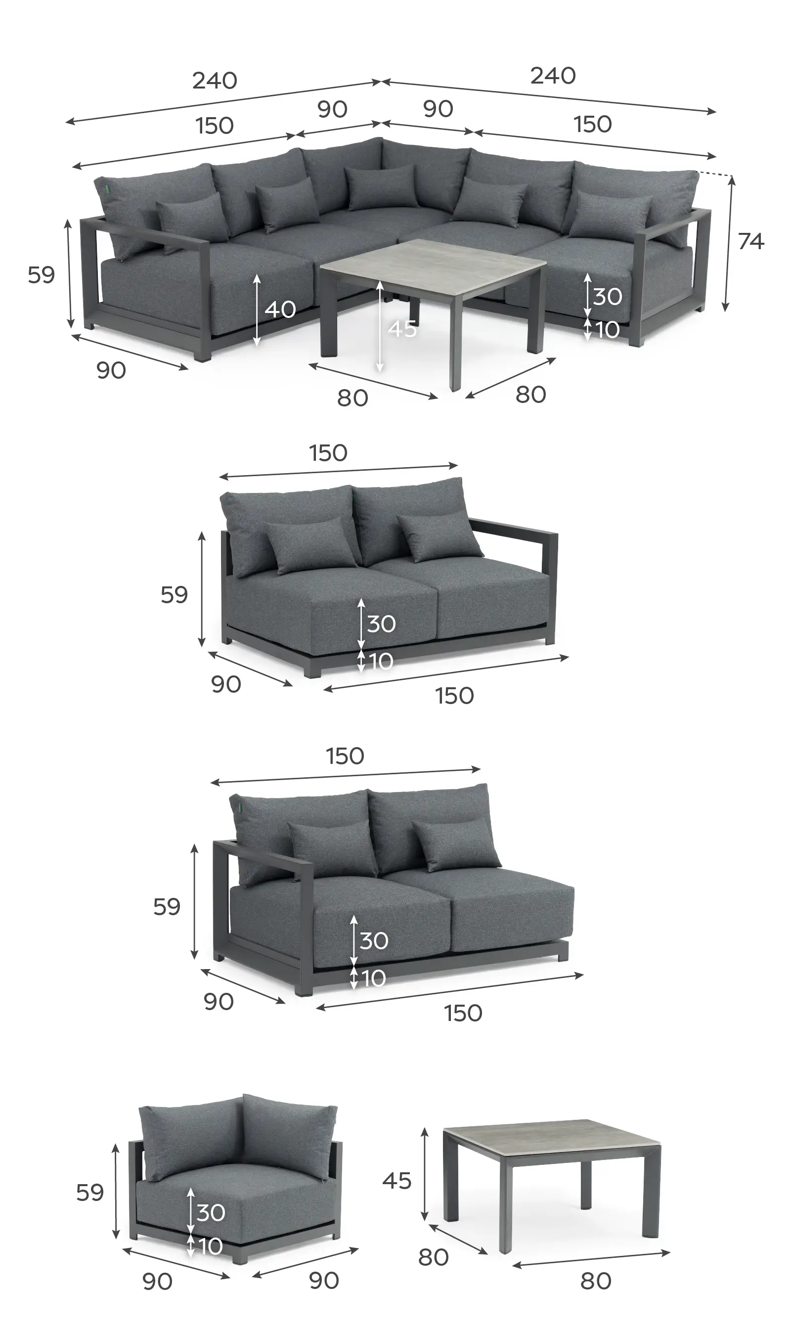Rex Aluminium Corner Sofa Lounging Set