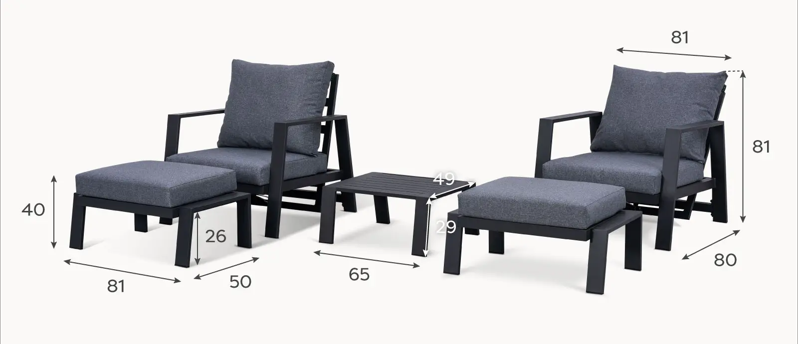 Franklin Aluminium 5 Piece Reclining Lounging Set