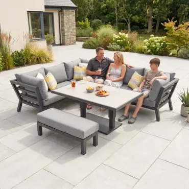 Emerson Corner Aluminium Dining Set - Bench & Adjustable Rising Table