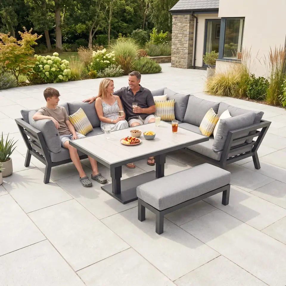 Emerson Corner Aluminium Dining Set - Bench & Adjustable Rising Table