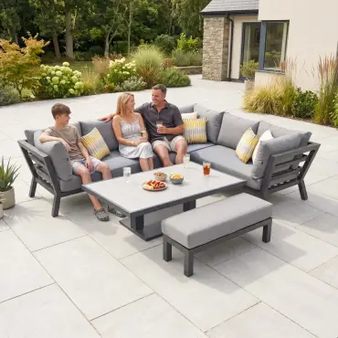 Emerson Corner Aluminium Dining Set - Bench & Adjustable Rising Table