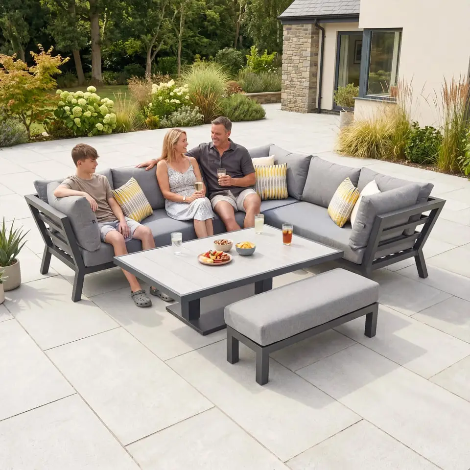 Emerson Corner Aluminium Dining Set - Bench & Adjustable Rising Table