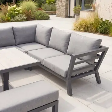 Emerson Corner Aluminium Dining Set - Bench & Adjustable Rising Table