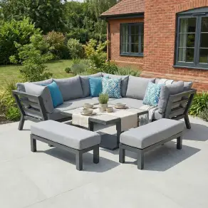 Emerson Compact Corner Aluminium Dining Set - 2 Benches & Adjustable Rising Table