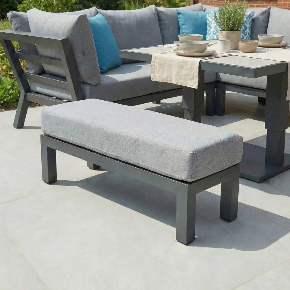 Emerson Compact Corner Aluminium Dining Set - 2 Benches & Adjustable Rising Table