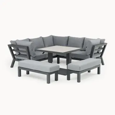 Emerson Compact Corner Aluminium Dining Set - 2 Benches & Adjustable Rising Table
