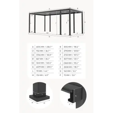 Legacy Aluminium Metal Pergola - 6m (1+4+1m) x 3m Free Standing