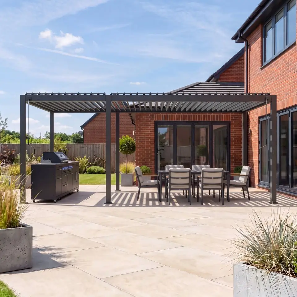 Titan Free Standing 2+4 -6.0 -3.0M Rectangular Manually Operated Pergola - Grey