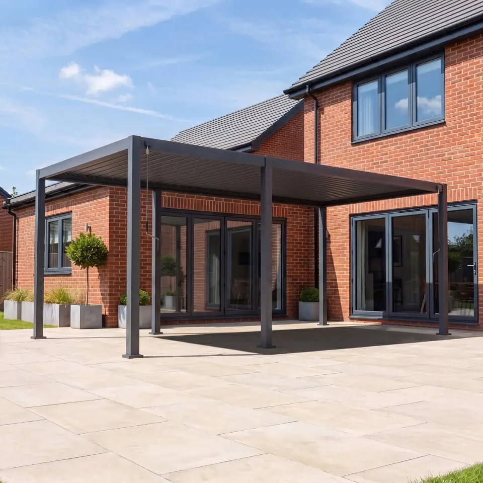 Titan Free Standing 2+4 -6.0 -3.0M Rectangular Manually Operated Pergola - Grey