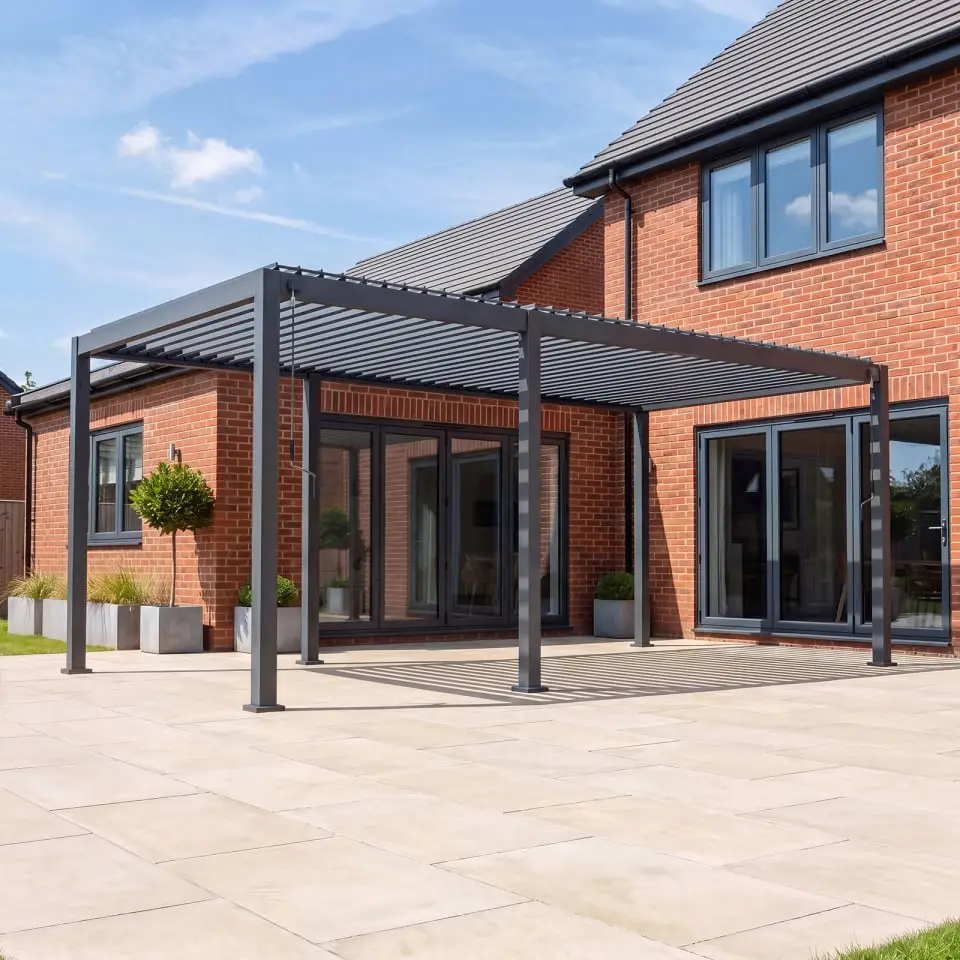 Titan Free Standing 2+4 -6.0 -3.0M Rectangular Manually Operated Pergola - Grey