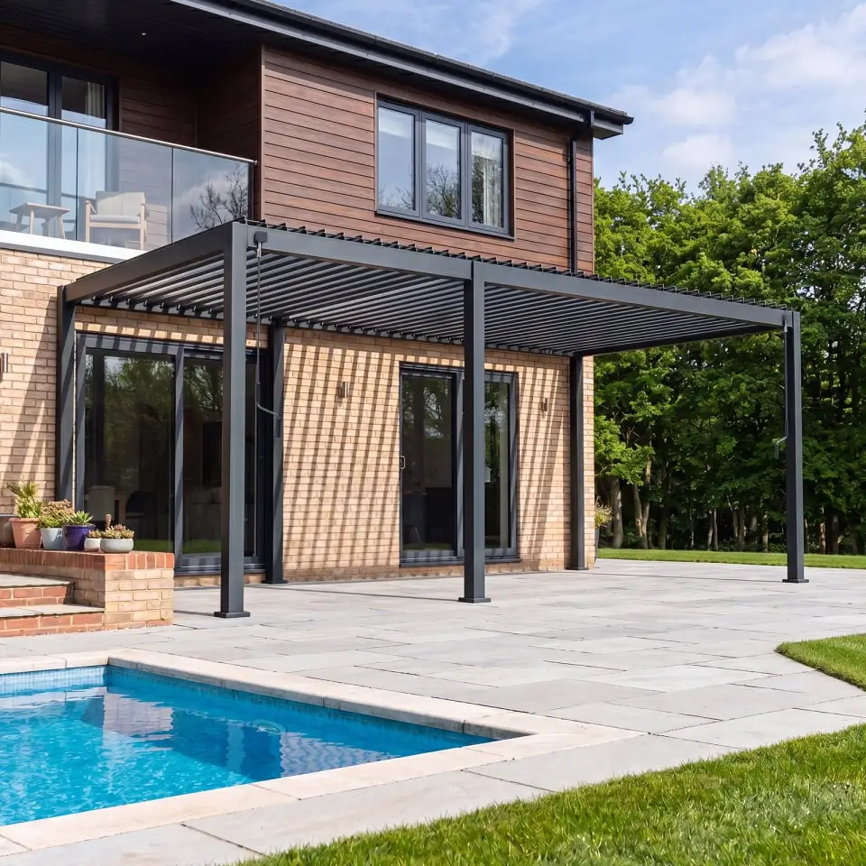 Titan Free Standing 2+4 -6.0 -3.0M Rectangular Manually Operated Pergola - Grey