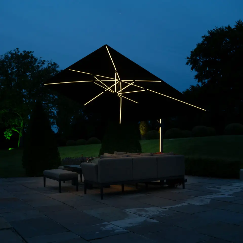 Astra 3.6m x 2.7m Rectangular LED Aluminium Cantilever Parasol - Grey