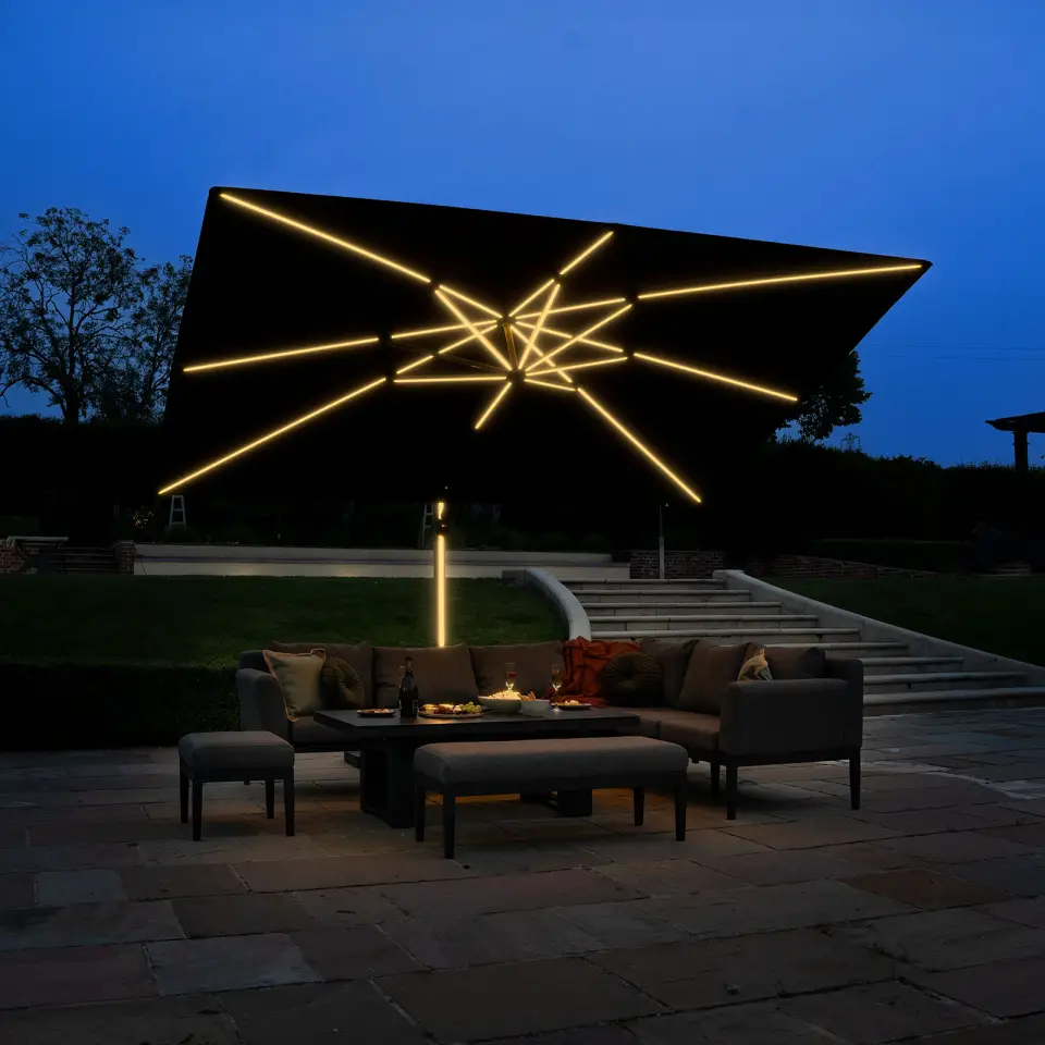 Astra 3.6m x 2.7m Rectangular LED Aluminium Cantilever Parasol - Grey