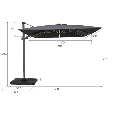 Astra 3.6m x 2.7m Rectangular LED Aluminium Cantilever Parasol - Grey