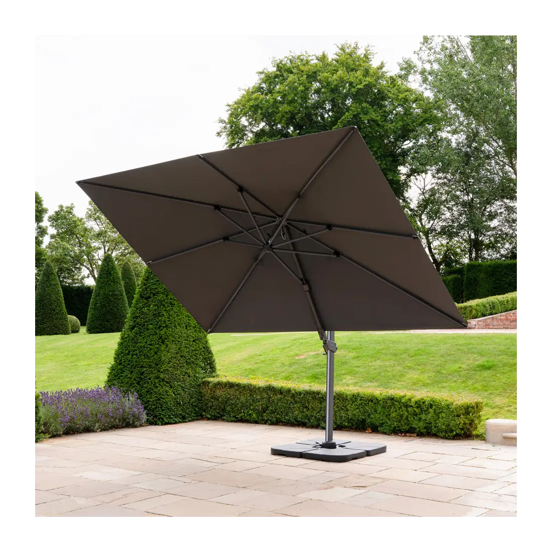 Astra 3.6m x 2.7m Rectangular LED Aluminium Cantilever Parasol - Grey Astra 3.6m x 2.7m Rectangular LED Aluminium Cantilever Parasol - Grey