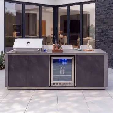 Outdoor Kitchen Island & Bar - 4 Burner Gas Grill, Fridge & Storage Units