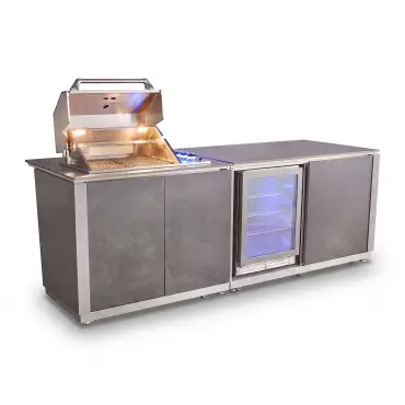 Outdoor Kitchen Island & Bar - 4 Burner Gas Grill, Fridge & Storage Units