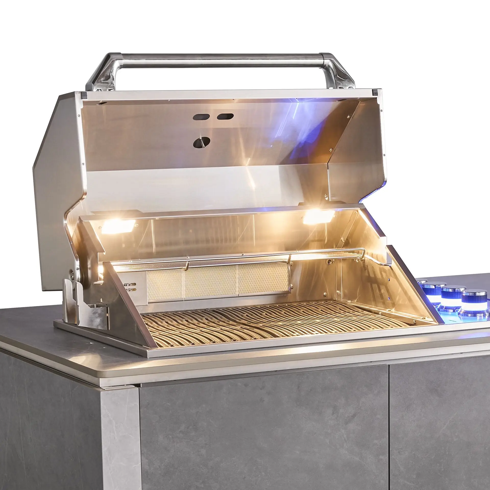Outdoor Kitchen Island & Bar - 4 Burner Gas Grill, Fridge & Storage Units
