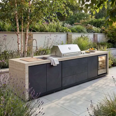 Monarch Linear Outdoor Kitchen - 4 Burner Gas Grill, Sink & Single Fridge Monarch Linear Outdoor Kitchen - 4 Burner Gas Grill, Sink & Single Fridge