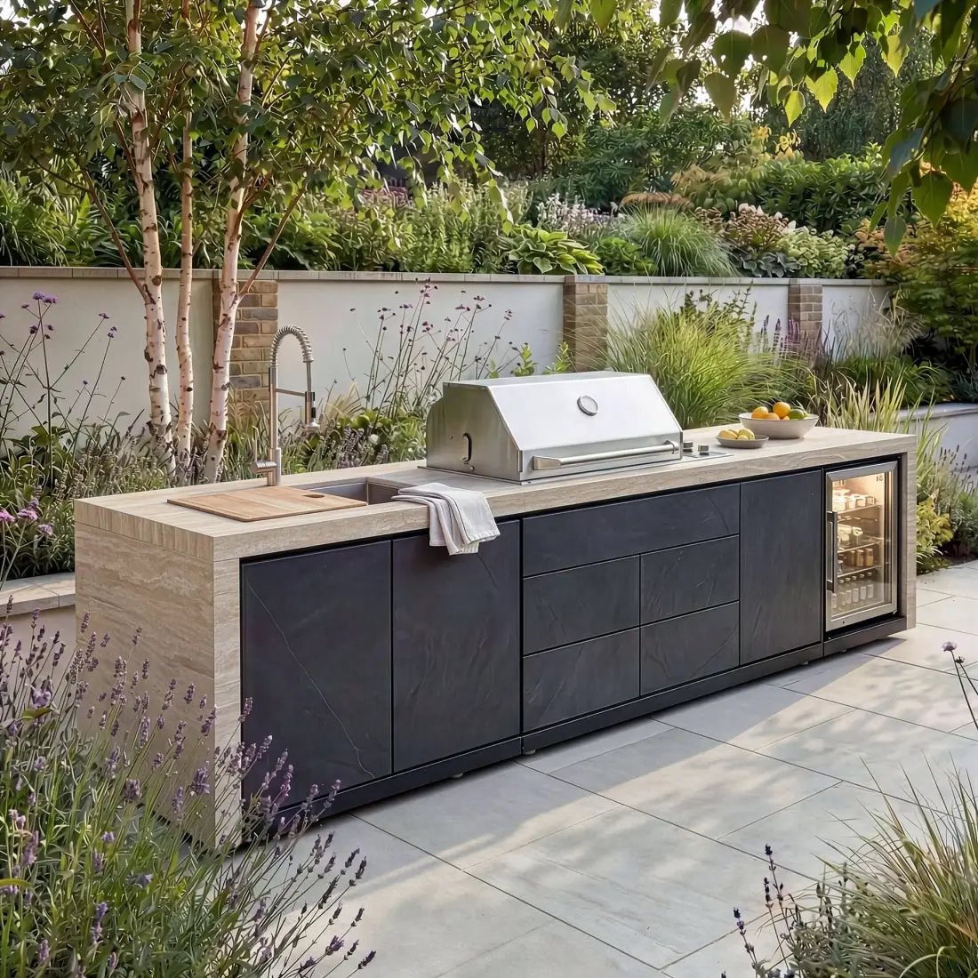 Monarch Linear Outdoor Kitchen - 4 Burner Gas Grill, Sink & Single Fridge Monarch Linear Outdoor Kitchen - 4 Burner Gas Grill, Sink & Single Fridge