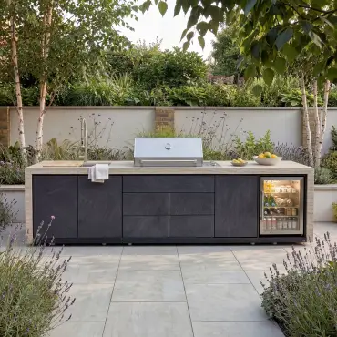 Monarch Linear Outdoor Kitchen - 4 Burner Gas Grill, Sink & Single Fridge