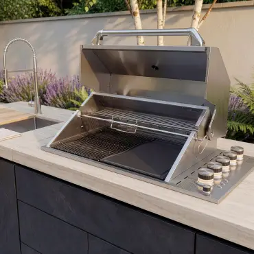 Monarch Linear Outdoor Kitchen - 4 Burner Gas Grill, Sink & Single Fridge