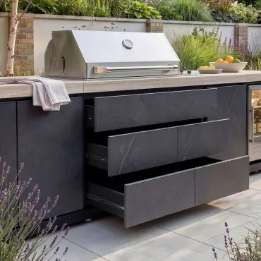 Monarch Linear Outdoor Kitchen - 4 Burner Gas Grill, Sink & Single Fridge