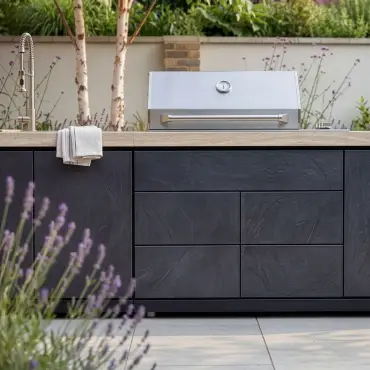 Monarch Linear Outdoor Kitchen - 4 Burner Gas Grill, Sink & Single Fridge