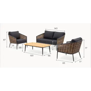 Cane Rattan Aluminium 2 Seater Sofa Lounging Set