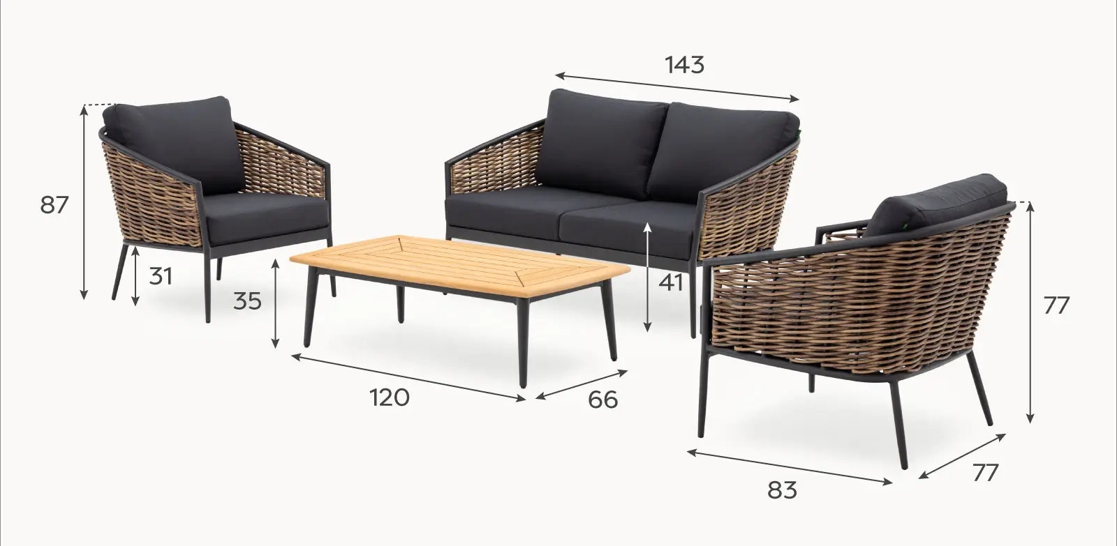Cane Rattan Aluminium 2 Seater Sofa Lounging Set