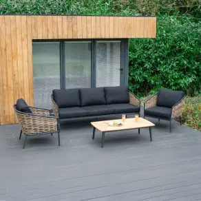 Cane Rattan Aluminium 3 Seater Sofa Lounging Set