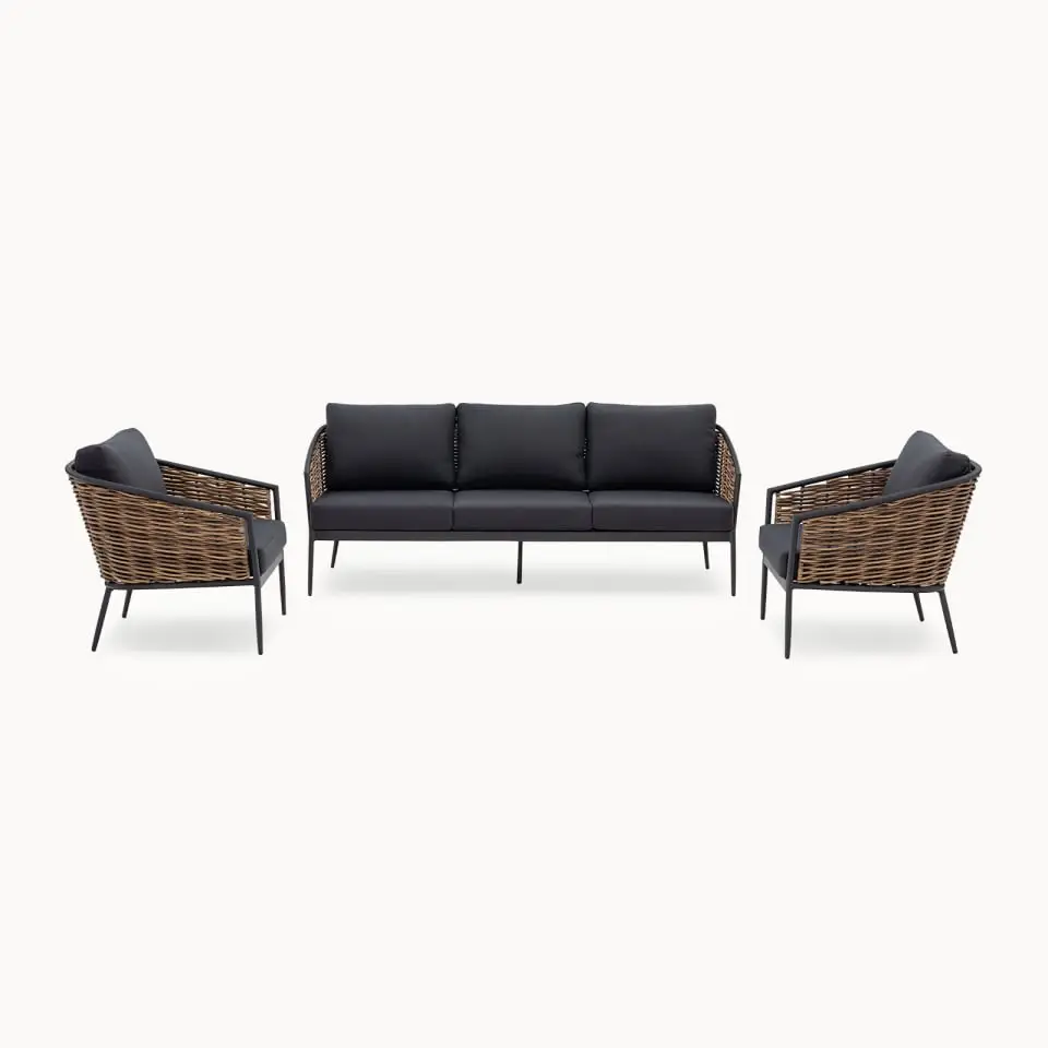 Cane Rattan Aluminium 3 Seater Sofa Lounging Set