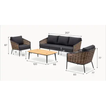 Cane Rattan Aluminium 3 Seater Sofa Lounging Set