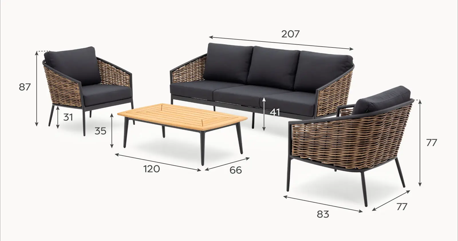 Cane Rattan Aluminium 3 Seater Sofa Lounging Set
