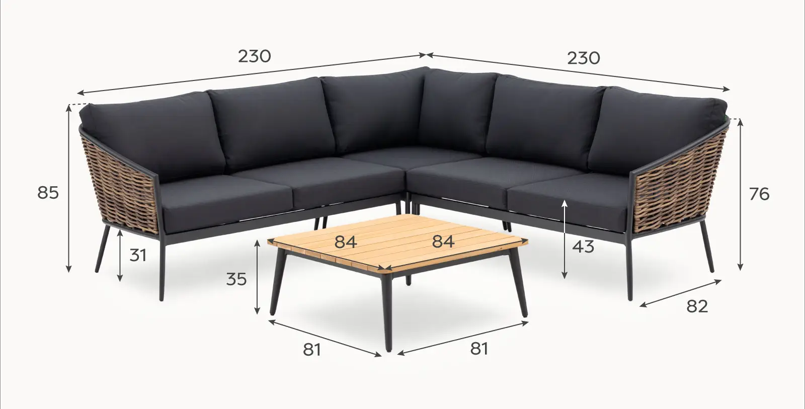 Cane Rattan Aluminium Corner Sofa Lounging Set