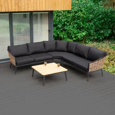 Cane Rattan Aluminium Curved Corner Sofa Lounging Set