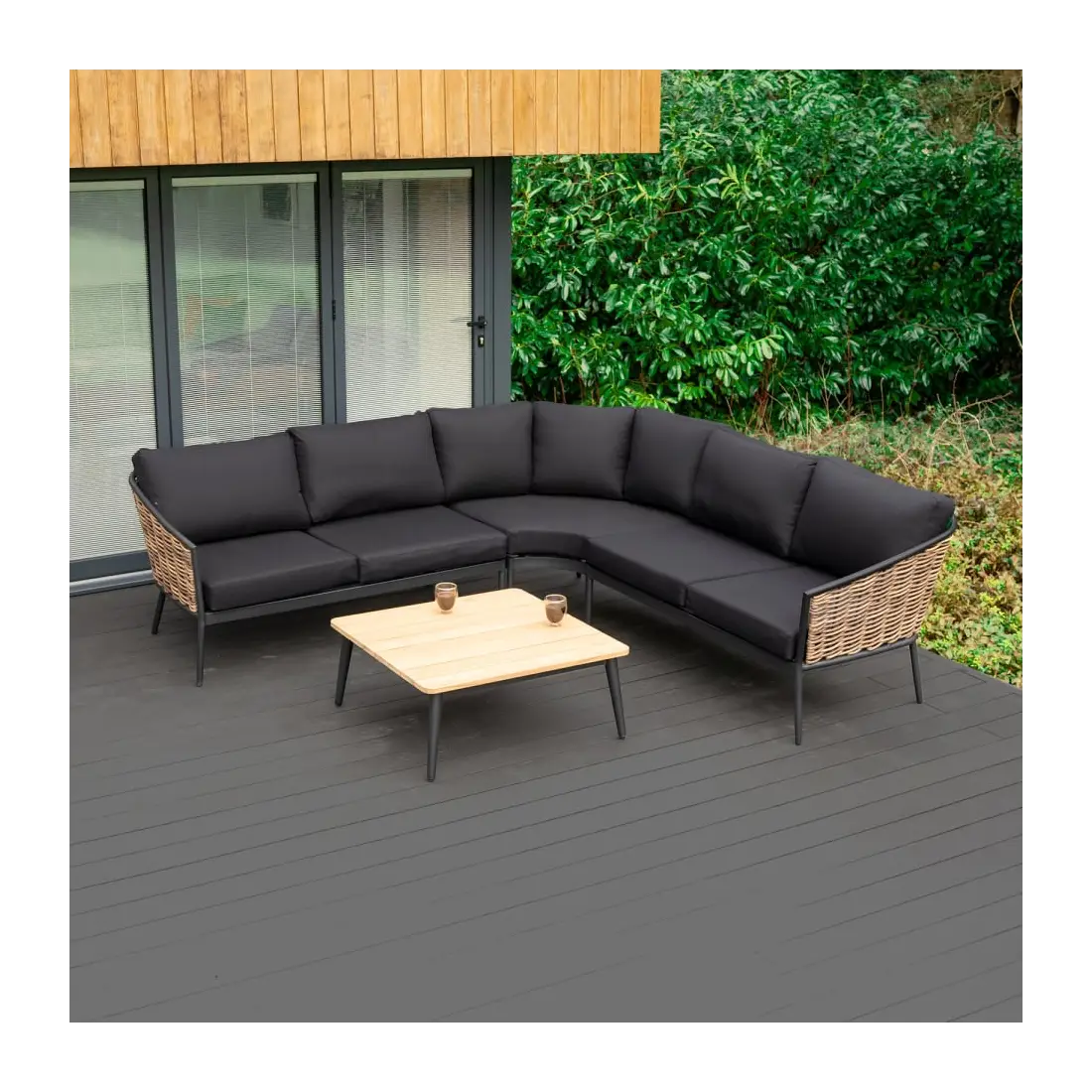 Cane Rattan Aluminium Curved Corner Sofa Lounging Set