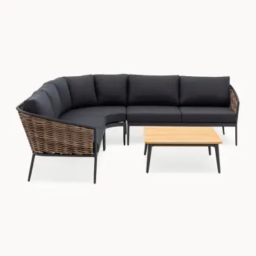 Cane Rattan Aluminium Curved Corner Sofa Lounging Set