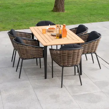 Cane 6 Seat Rattan Aluminium Dining Set - Rectangular Table