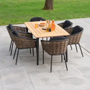 Cane 6 Seat Rattan Aluminium Dining Set - Rectangular Table
