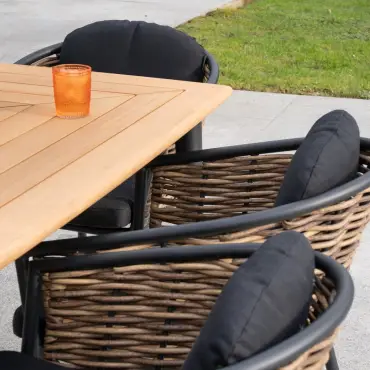 Cane 6 Seat Rattan Aluminium Dining Set - Rectangular Table