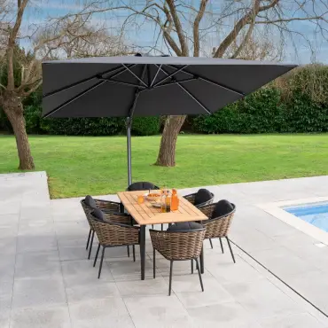 Cane 6 Seat Rattan Aluminium Dining Set - Rectangular Table