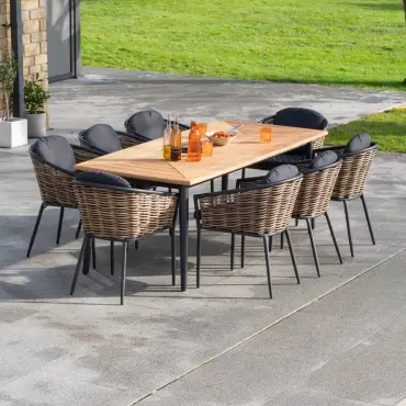 Cane 8 Seat Rattan Aluminium Dining Set - Rectangular Table