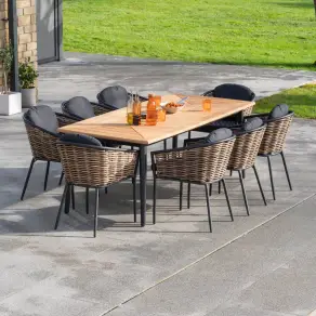 Cane 8 Seat Rattan Aluminium Dining Set - Rectangular Table