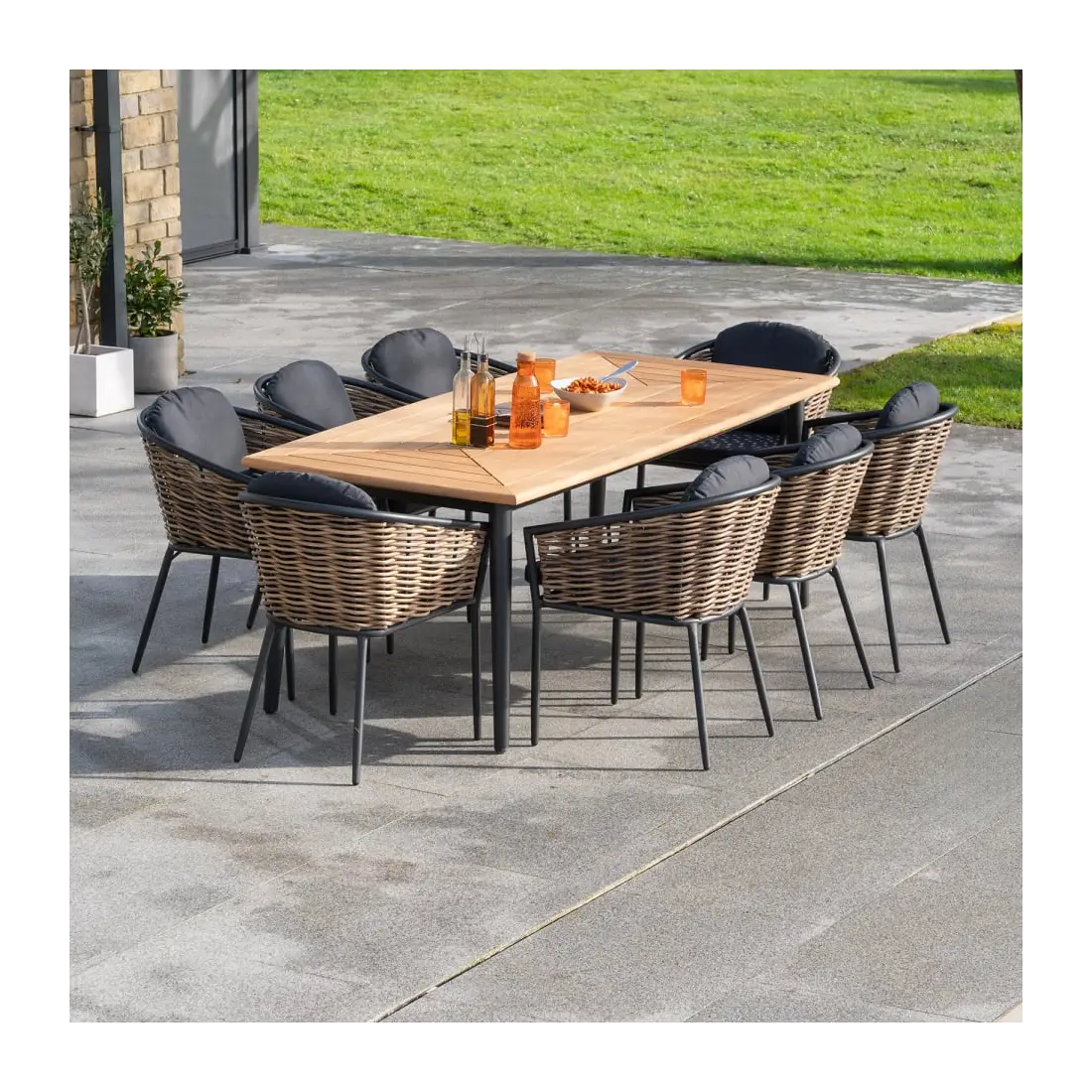 Cane 8 Seat Rattan Aluminium Dining Set - Rectangular Table